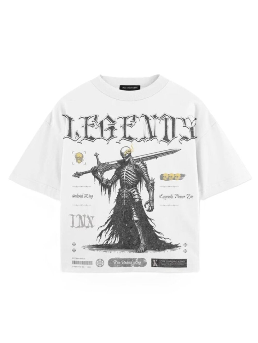 NWT - INX by Inc & Fabric “Legends Never Die” Heavyweight Oversized Tee - White